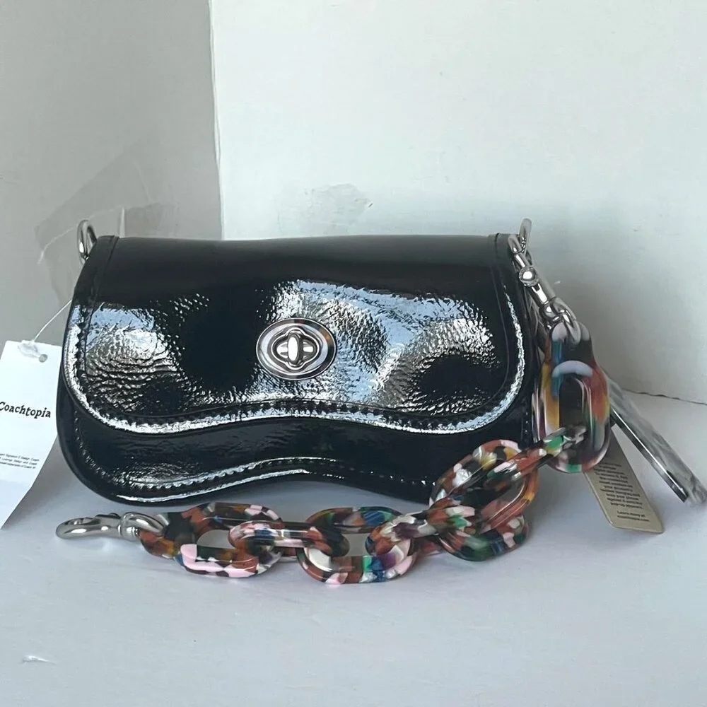 Coach Coachtopia Mini Wavy Dinky Bag CQ853 Black Patent Crossbody